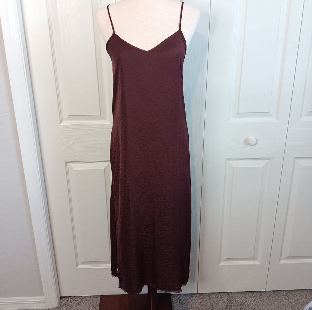 Elegant Aries Burgundy Slip Dress With Raw Hem